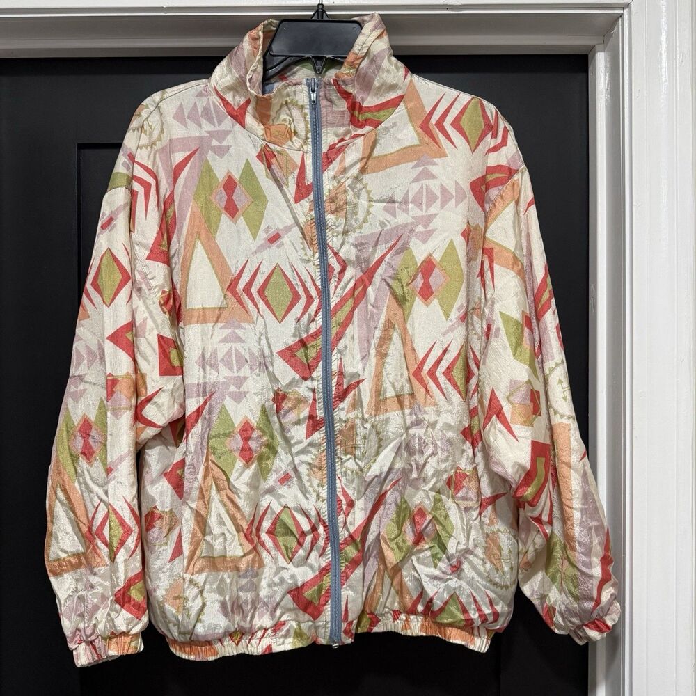 B.I. Wear Vintage Southwest Retro Festival Aesthetic Windbreaker Track Jacket, M